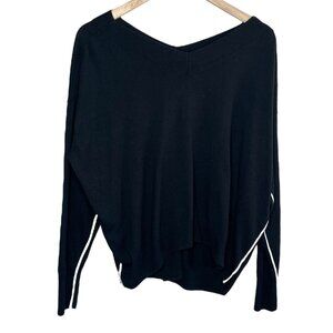 Chelsea28 Black V-Neck Sweater With White Stripes Size S  cashmere blend